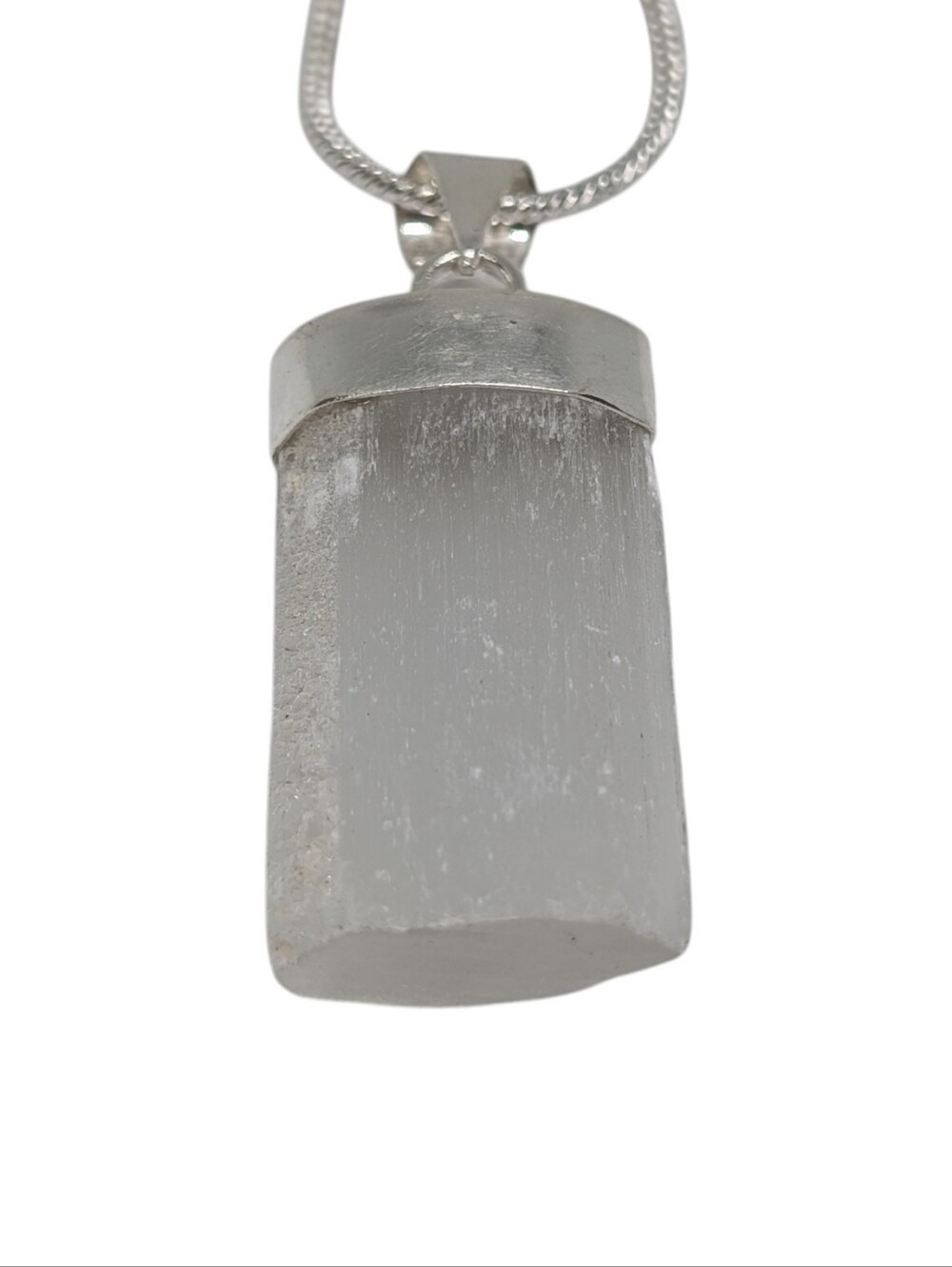 Silver Selenite Pendant Necklace - Natural Raw Crystal